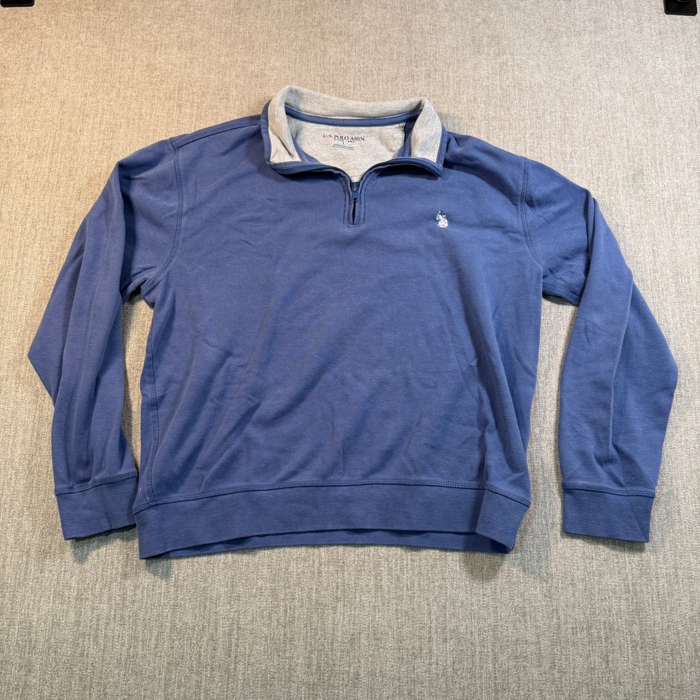 US Polo Assn Mens Blue Quarter Zip Pullover Sweatshirt Size Large Logo L